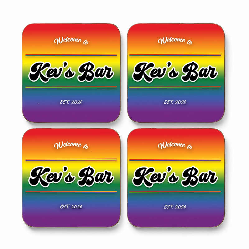 Personalised Pride Bar Coasters – Rainbow Home Bar Set of 4