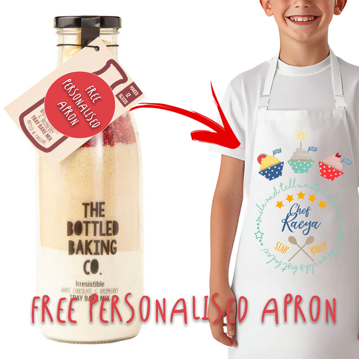 Irresistible White Chocolate &amp; Raspberry Tray Bake Mix + FREE Personalised Apron