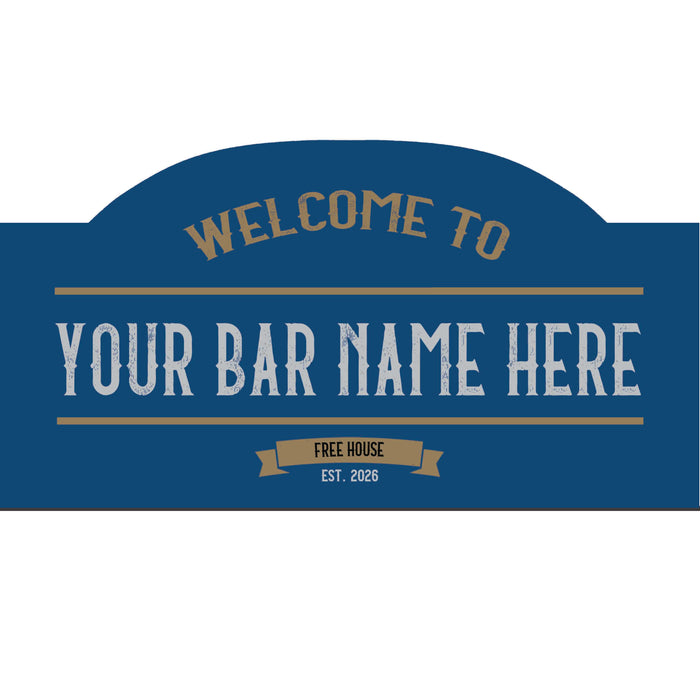Personalised Bar Sign – Custom Name, Retro Style, Royal Blue