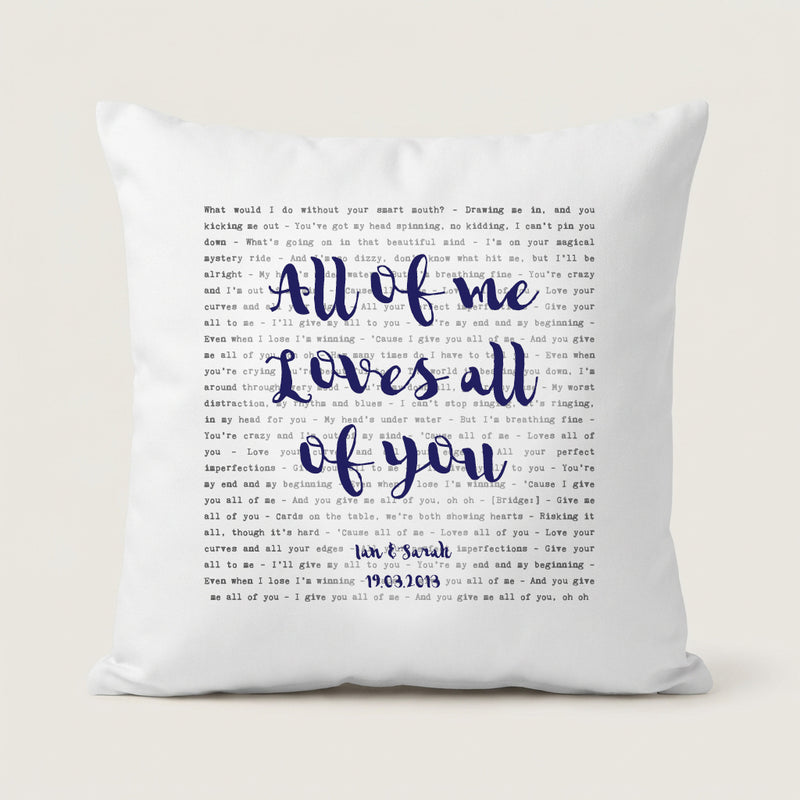 Our Song Typography Song Lyric Cushion Cover (2nd Anniversary Gift)