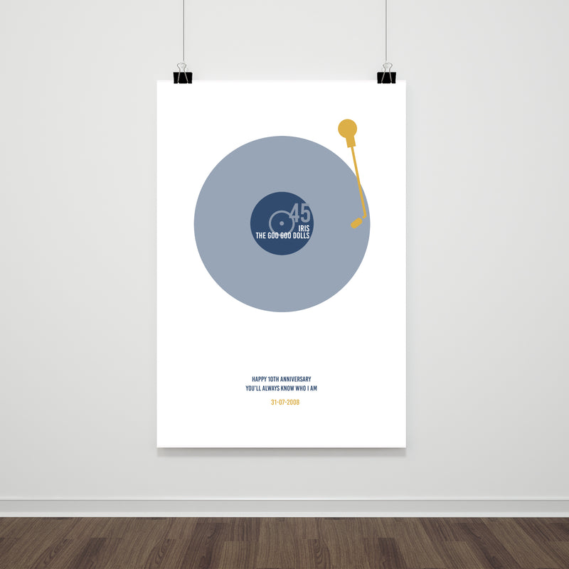 Personalised Gift For Wedding Or 1st Anniversary For Him - Simple Vinyl Turntable Design - Any Song Print