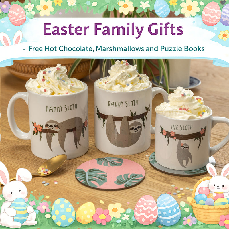 Sloth Family Mug & Coaster Set - Fun Personalised Mummy Daddy Baby Sloth New Home Gift - Mama Papa Toddler Mug Set Christmas Eve Present