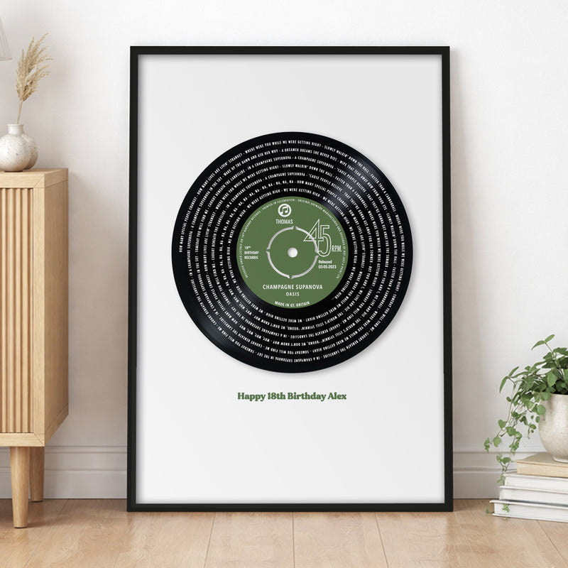 Solid Vinyl Record Styled Personalised Song Lyrics Print