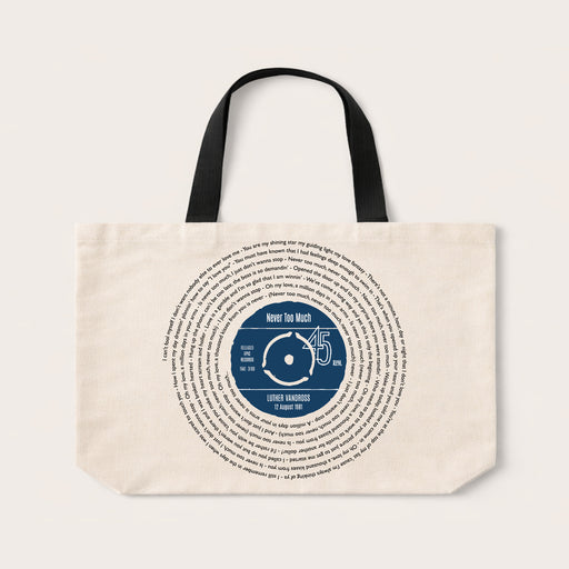 personalised vinyl record tote bag custom song lyrics gift
