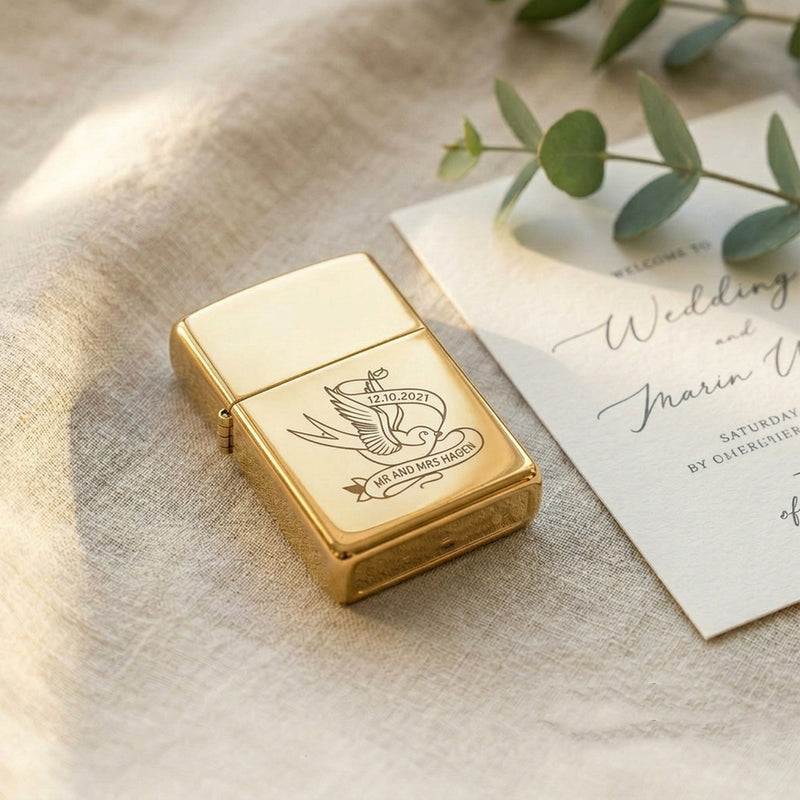 Personalised Wedding Lighter – Engraved Swallow Design Couple Gift