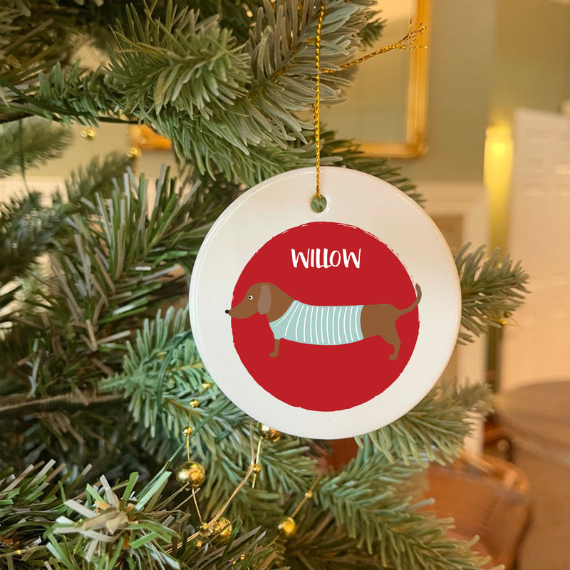Personalised Tan Dachshund Christmas Bauble
