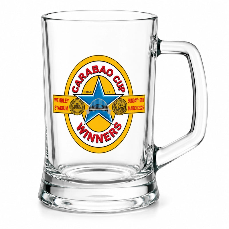 2025 Carabao Cup Winners Pint Tankard with UV printed commemorative Toon winners badge design