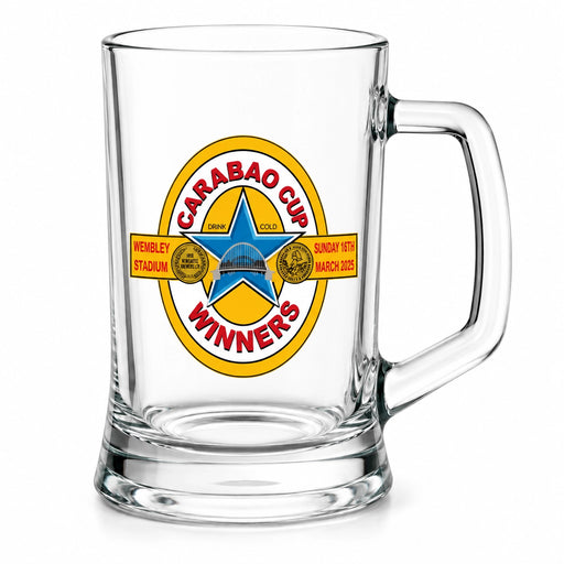 2025 Carabao Cup Winners Pint Tankard with UV printed commemorative Toon winners badge design
