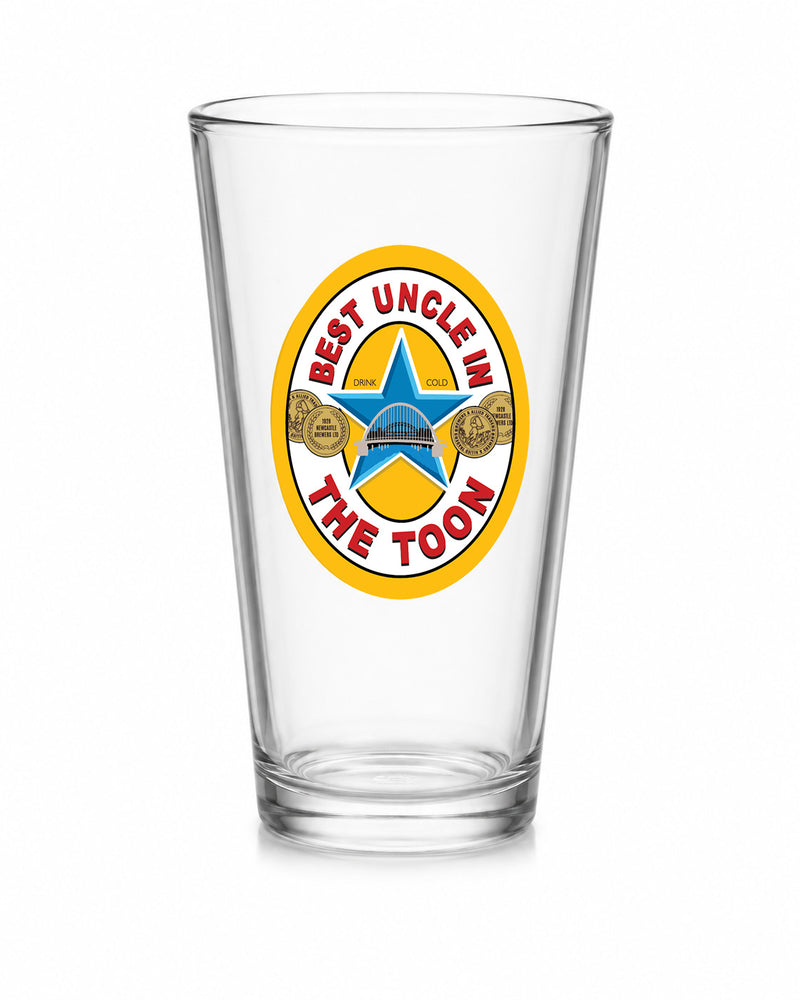 Best Uncle in the Toon Conical Pint Glass with UV printed Toon-inspired football badge design