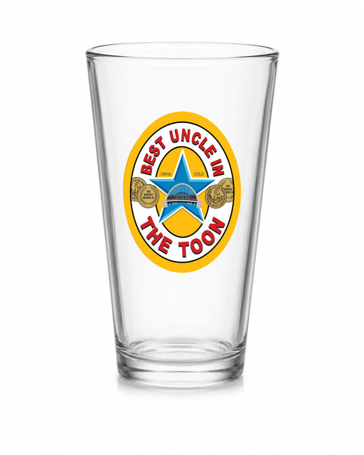 Best Uncle in the Toon Conical Pint Glass with UV printed Toon-inspired football badge design