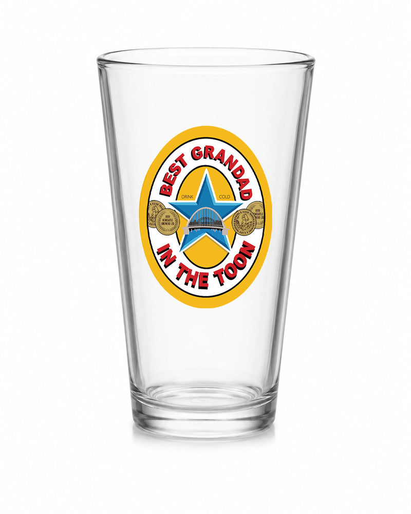 Best Grandad in the Toon Conical Pint Glass with UV printed Toon-inspired football badge design
