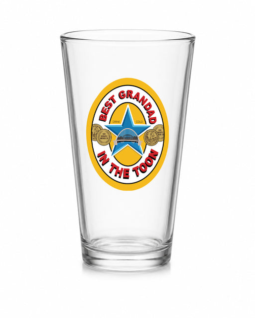 Best Grandad in the Toon Conical Pint Glass with UV printed Toon-inspired football badge design