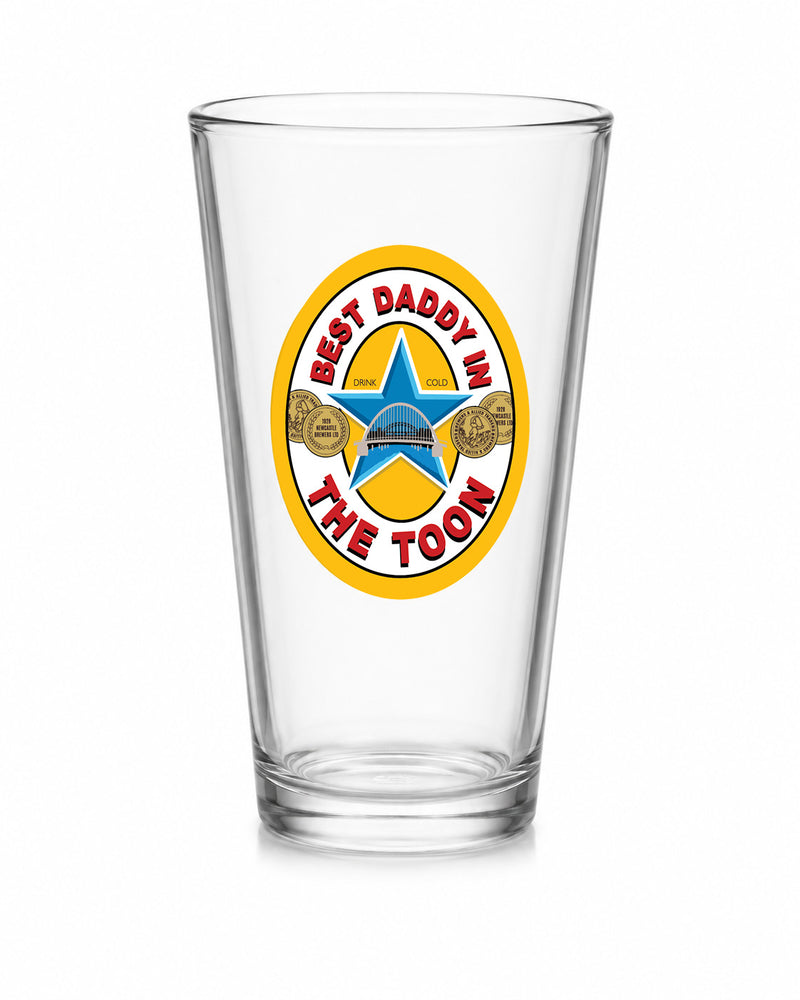 Best Daddy in the Toon Conical Pint Glass with UV printed Toon-inspired football badge design