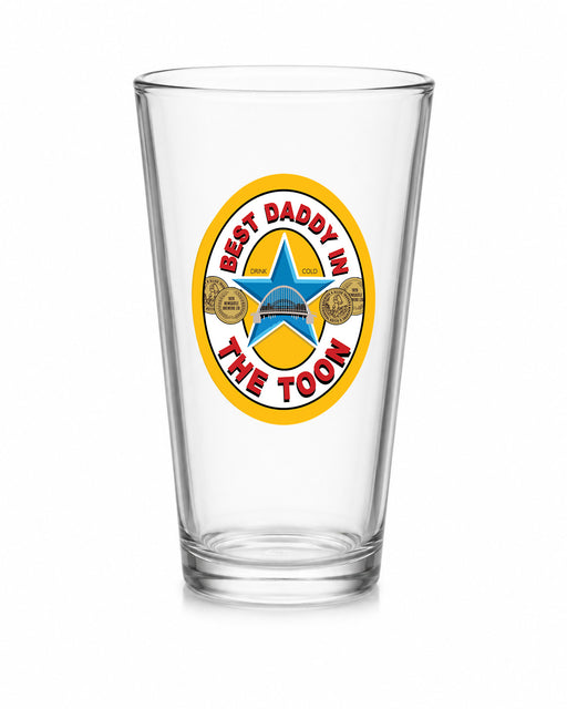 Best Daddy in the Toon Conical Pint Glass with UV printed Toon-inspired football badge design