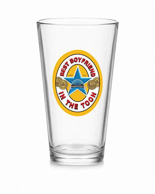 Best Boyfriend in the Toon Conical Pint Glass with UV printed Toon-inspired football badge design