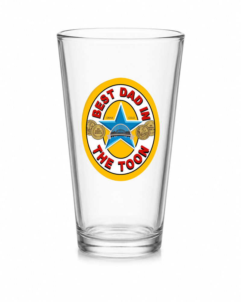 Best Dad in the Toon Conical Pint Glass with UV printed Toon-inspired football badge design