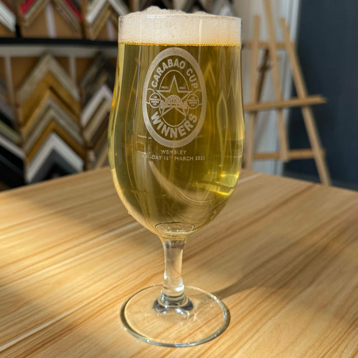 Toon Army Engraved Beer Glass,  Brown Ale lover Football Fan Newcastle United Carabao Cup Winners -Stemmed Beer Glass