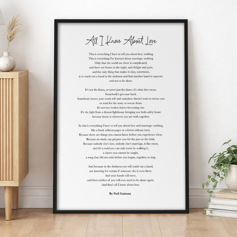 Personalised Poem Print – Custom Lyrics, Wedding Vows or Speech Print (18 Colours, 5 Sizes)