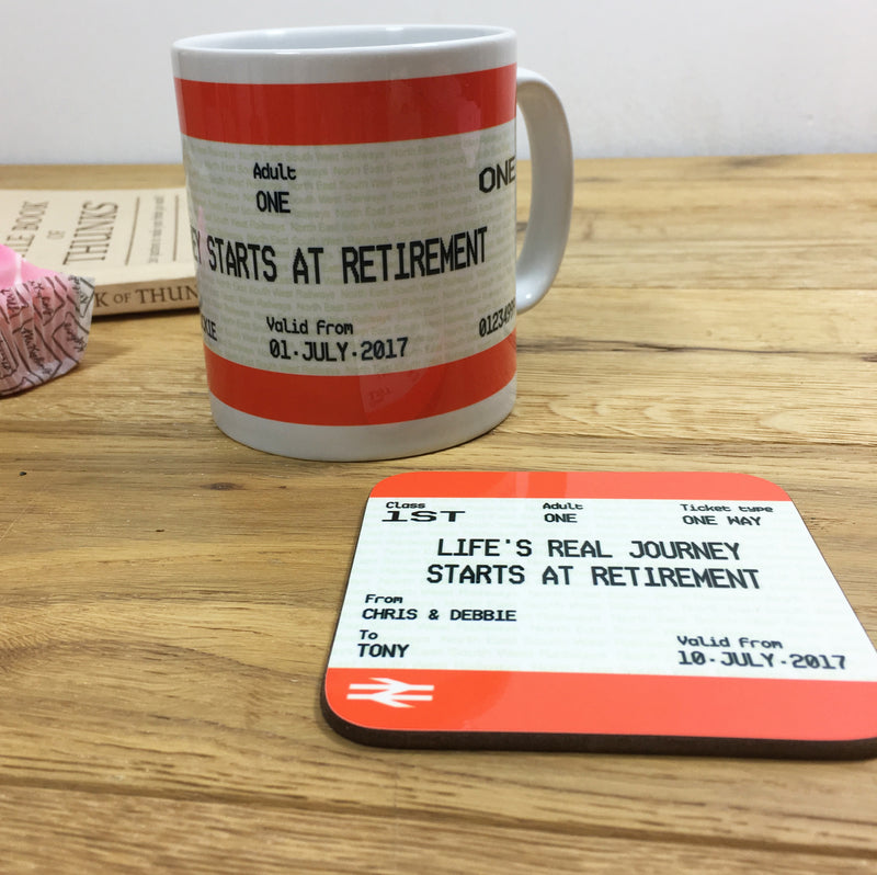 Graduation or Leaving Gift Train Ticket Mug & Coaster