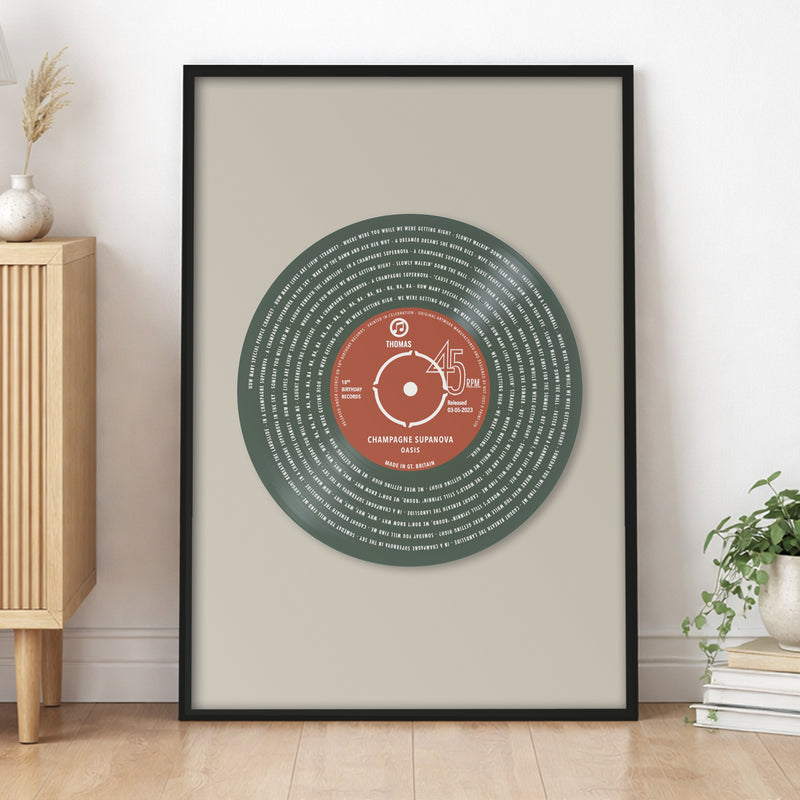 Personalised Vinyl Song Lyrics Print,  Vintage Record Style Music Wall Art | Custom Wedding Song Gift