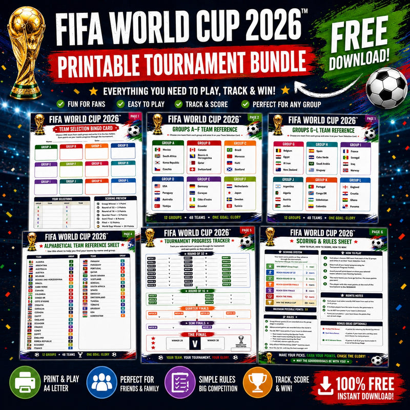 FREE FIFA World Cup 2026 Printable Bingo Game & Tournament Tracker