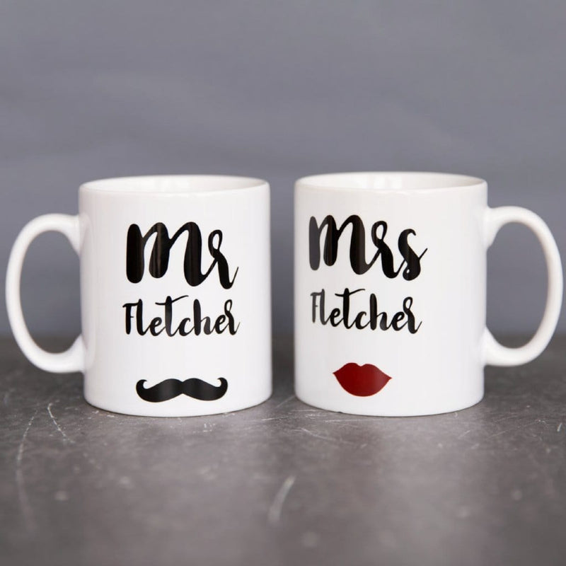 Couple's Wedding Gift - Mr & Mr, Mrs & Mrs, Mr & Mrs Moustache Lipstick - Mug Set