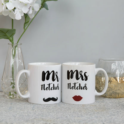 Couple's Wedding Gift - Mr & Mr, Mrs & Mrs, Mr & Mrs Moustache Lipstick - Mug Set