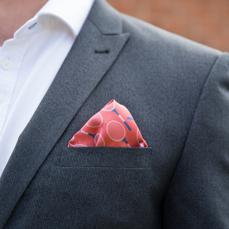 Tennis Racquet Patterned Personalised Pocket Square Pack of 4