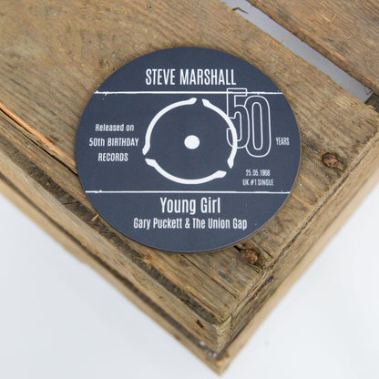 Personalised 50th Birthday Greetings Card Optional Coaster - With Number 1 Single Day Born Or Favourite Song
