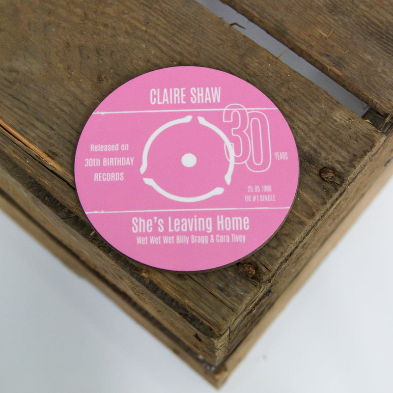 Personalised 30th Birthday Greetings Card Optional Coaster - With Number 1 Single Day Born Or Favourite Song