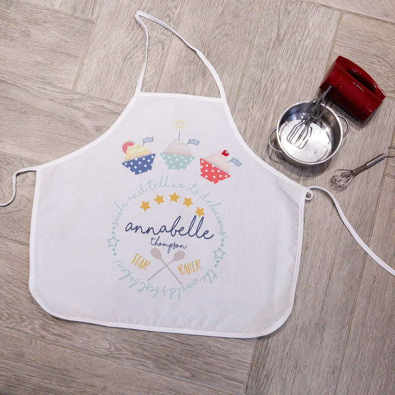 Kids Apron Personalised - Star Baker Cupcake Themed - Ideal Gift For Toddler From Grandparent