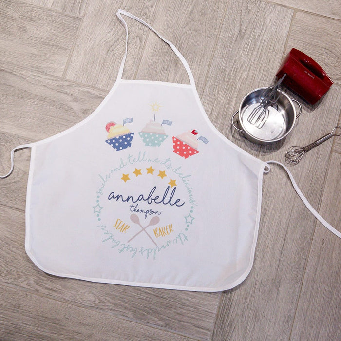 Kids Apron Personalised - Star Baker Cupcake Themed - Ideal Gift For Toddler From Grandparent