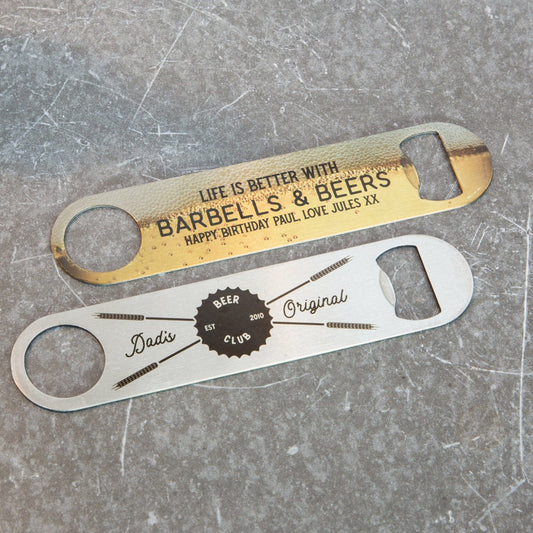 Life Is Better With Beer - Barblade Bottle Opener Customised With Favourite Thing - Barbells Football Rugby