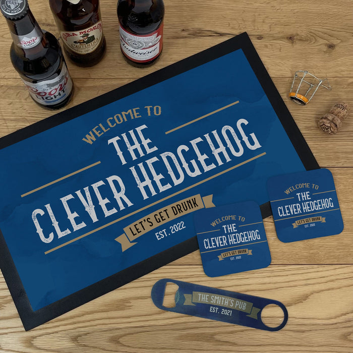 Deluxe Personalised Bar Crate Set – Custom Bar Mat, Glasses & Accessories