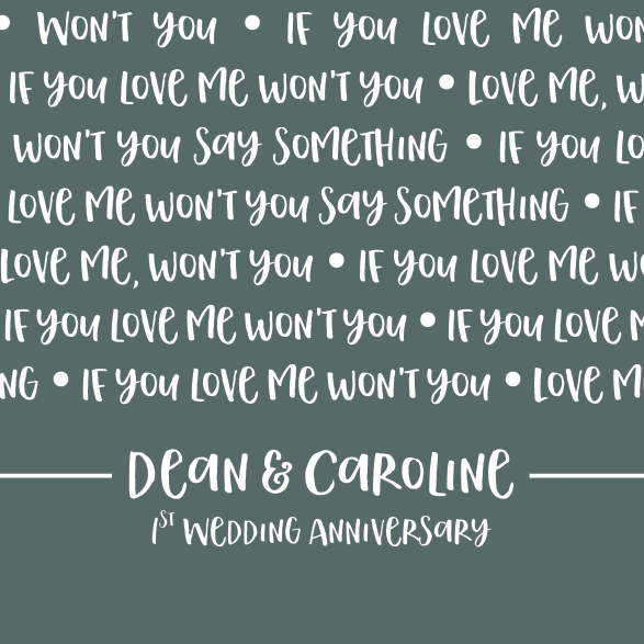 Favourite song lyrics solid colour typography print