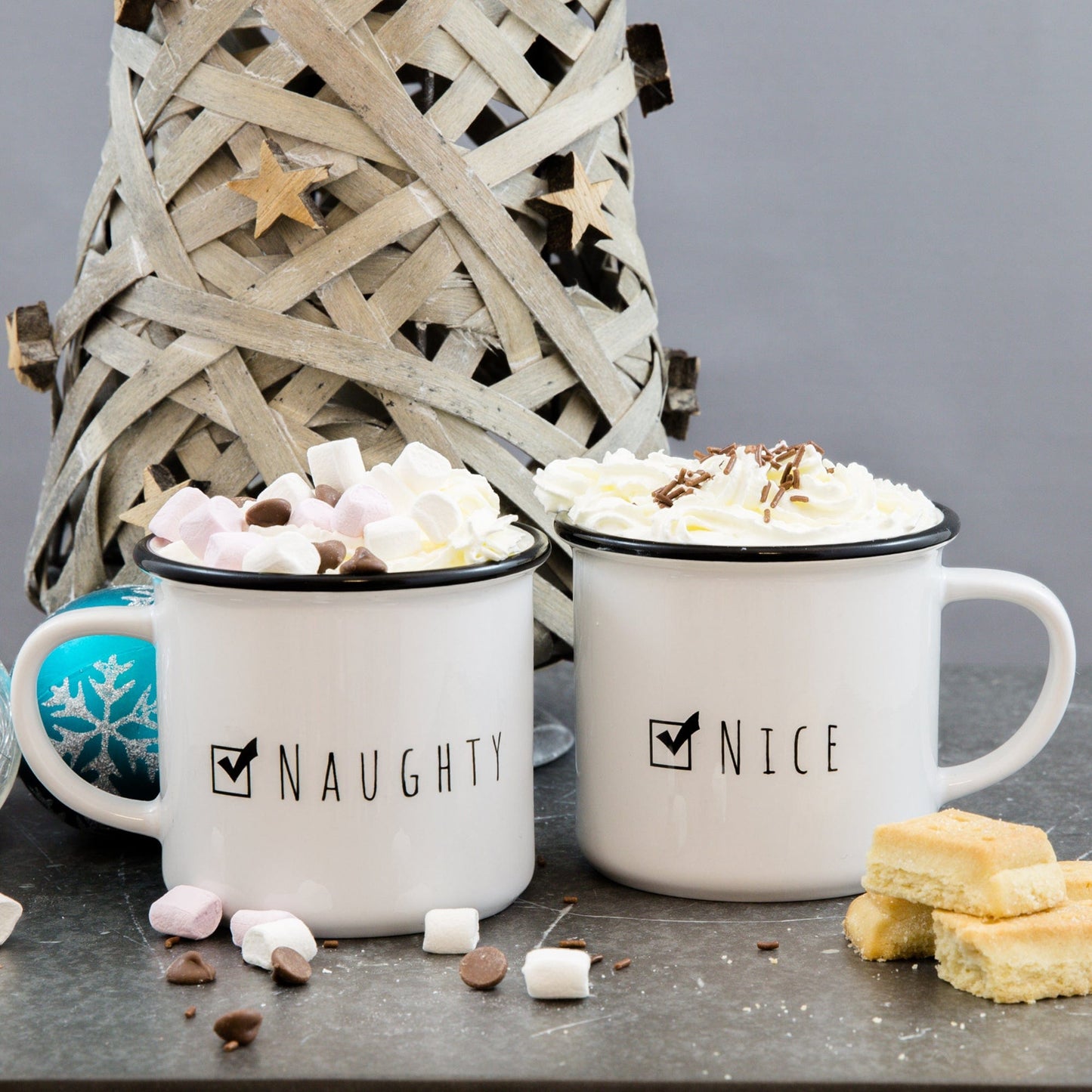 Secret Santa Gift - Naughty Or Nice Ceramic Camping Mug Retro - Christmas Gift For Wife Girlfriend Fiance