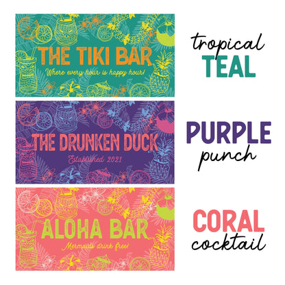Personalised Tiki Bar Home Pub Set Custom Runner Coasters Bar Blade Exotic Tropical Hawaiian Garden Gift Set