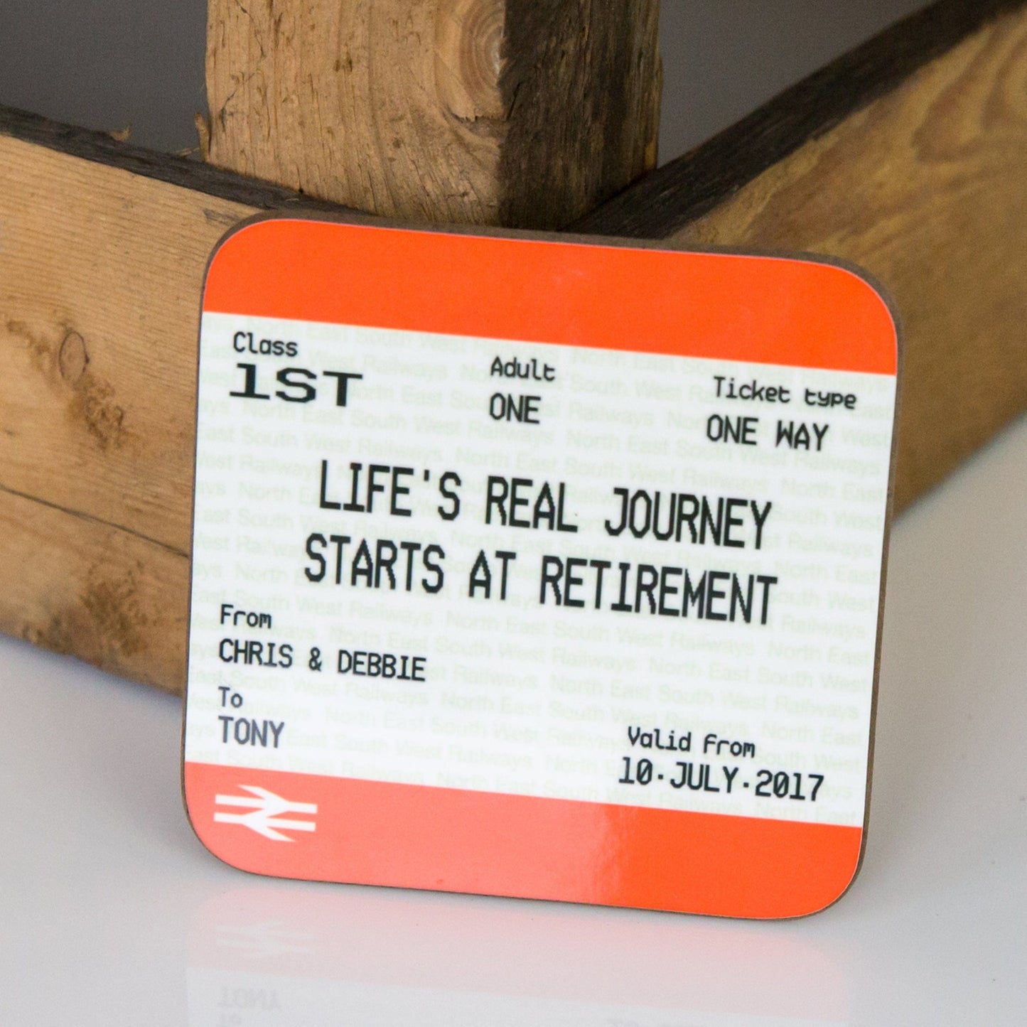 Retirement Train Ticket Mug & Coaster Gift