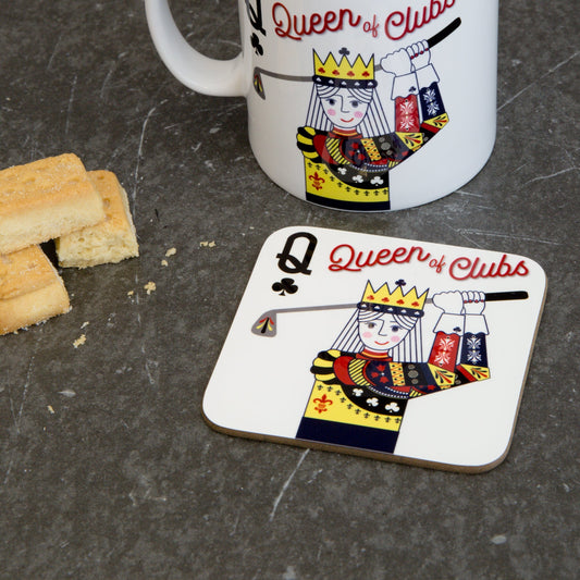 Golf Gift For Her - Queen Of Clubs Playing Card Coaster - Ladies Golf Accessory Stocking Filler