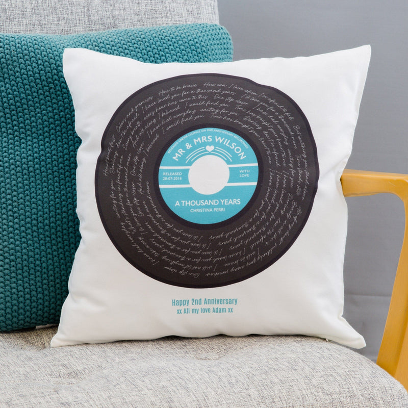 Personalised Vinyl Record Song Lyric Cushion Cover (2nd Anniversary Gift)