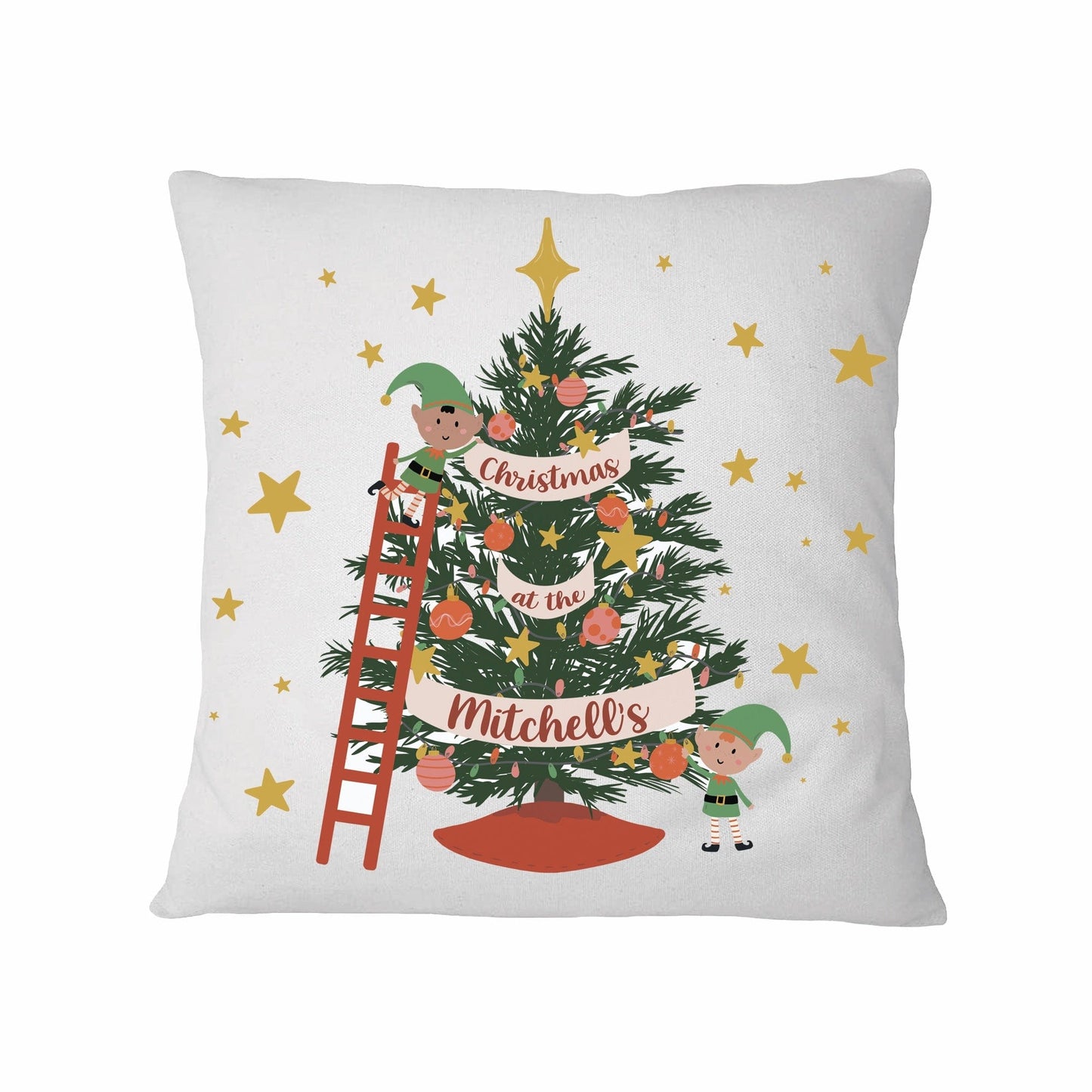 Personalised Family Christmas Tree Xmas Elf Cushion