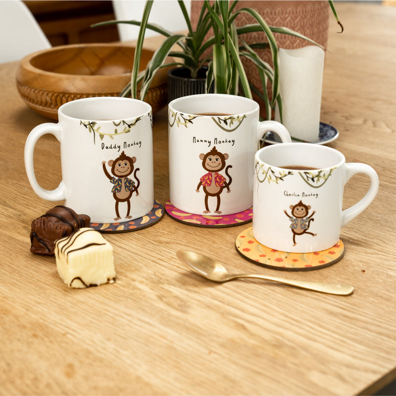 Cheeky Monkey Personalised Family Mugs and Coasters