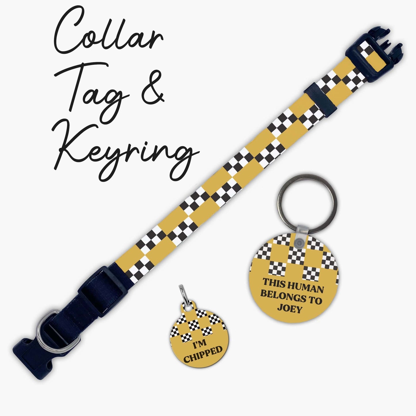 Dog Collar, ID Tag & Key Ring Gift Set - Large & Small