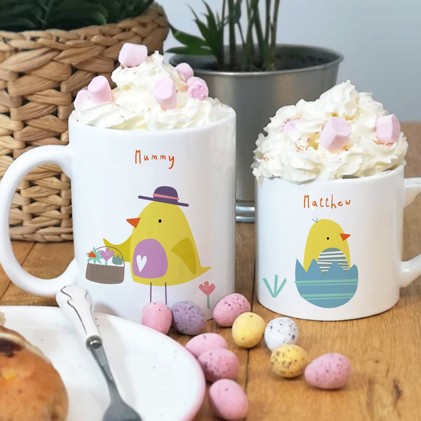 Easter Chick Matching Mug Set - Personalised Family Easter Gift