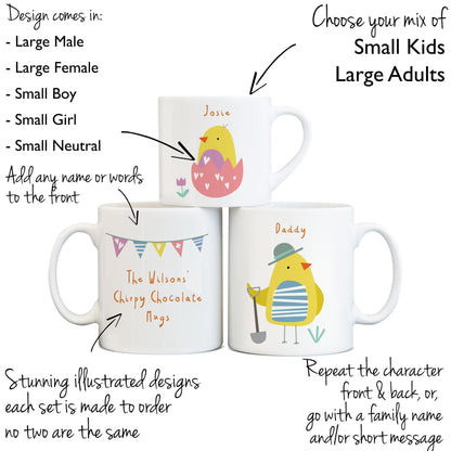 Easter Chick Matching Mug Set - Personalised Family Easter Gift