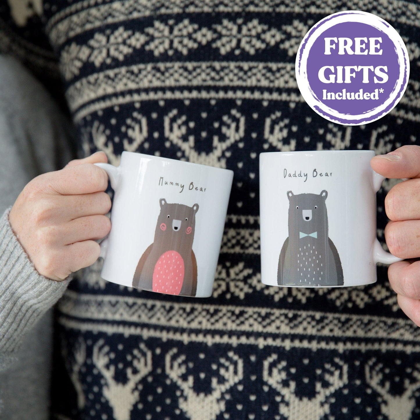 Matching daddy bear and mummy bear family christmas gift idea hot chocolate mugs