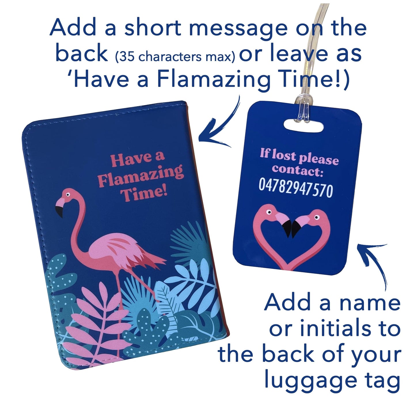 Flamingo Personalised Passport Cover & Luggage Tag Gift Set
