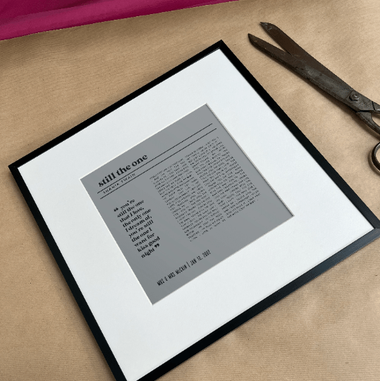 Custom Song Lyrics Print - Any Words - Framed Personalised First Dance or Favourite Lyrics Record Sleeve Style Poster