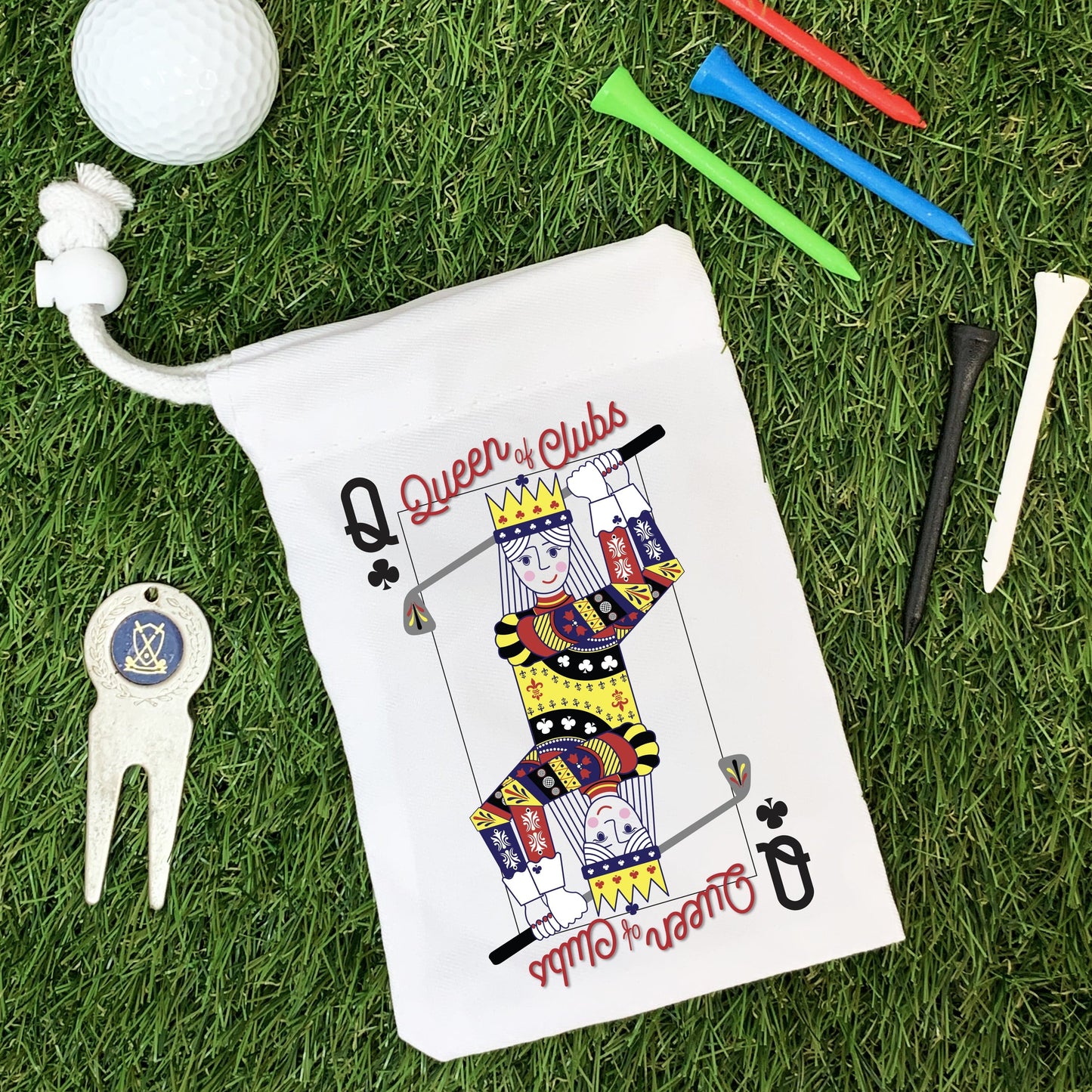 Personalised Queen Of Clubs Golf Tee Bag - Golf Lover Gift - Stocking Filler For Her - Funny Golfing Bag - Golfer Pouch - Hand finished in the UK