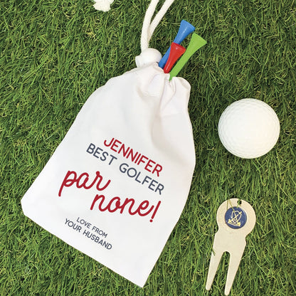 Accessory Bag For Golfer - 'Best Par None' Personalised Golf Pun Print - Gift For Male And Female Golfer